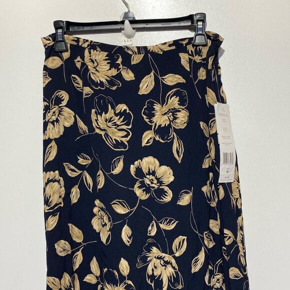 CHAUS Sport Women's Dark Navy Tropical Tones Floral Maxi Skirt Medium NWT - Picture 4 of 10